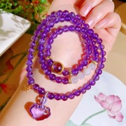 天然紫水晶三圈手链搭配天然白月光紫水晶如意吊坠简约小清新饰品