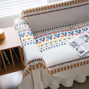 北欧ins摩洛哥波西米亚棉麻风123组合沙发盖布防尘罩巾钢琴装饰布