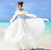 2024夏季一字肩雪纺连衣裙，海边沙滩度假长裙白色仙女裙长裙