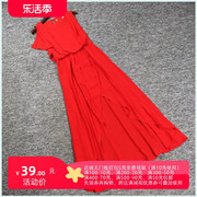 2022夏兔t系列衣佳人，折扣女装荷叶，边袖松紧腰红色长裙连衣裙