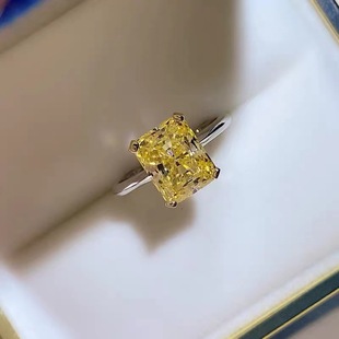 原创轻奢进口高碳钻石1.5克拉黄钻戒指镀铂金指环时尚唯美百搭女