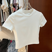 纯白色t恤女款短袖夏季2024年正肩显瘦体恤，短款百搭圆领上衣