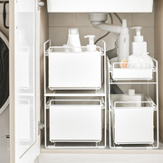 白色铁艺厨房台面下水槽橱柜，抽拉式置物架办公桌面整理筐收纳架子