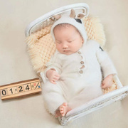 新生儿牛年摄影主题服装婴儿马海毛，柔软卡通衣服可爱宝宝毛线帽子