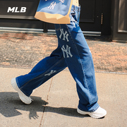 MLB 女款撞色logo休闲阔腿牛仔裤时尚长裤23DPB03