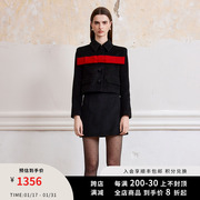 ROCHAROMA原创设计可拆卸黑色/红色蝴蝶结毛呢外套半裙两件套装女