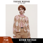 TeenieWeenie小熊奥莱春装马海毛菱形格纹圆领开衫毛针织衫女