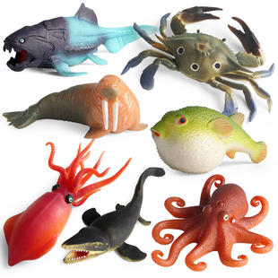 减压发泄捏捏乐玩具TPR仿真海洋动物模型儿童软胶河豚章鱼鲨鱼