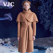 vjc威杰思秋冬女装咖色羊毛，大衣中长款可拆卸斗篷外套