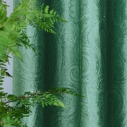 美式墅卧室书房落地窗飘窗奢华火腿花纹绿色绒布压胶窗帘