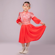 紫色儿童女蒙古族长袍民族，风连衣公主，裙节日蓬蓬裙礼服舞蹈演出服