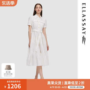 ELLASSAY歌力思2024春夏棉感系带衬衫式连衣裙女EWD351Y01900