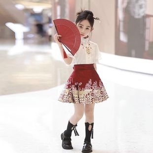 马面裙女童春夏秋季短长袖套装中国风半身裙儿童汉服短长款连衣裙
