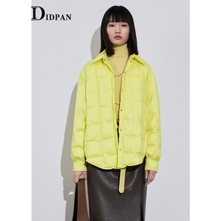 IDPAN女装设计感冬季时尚轻奢保暖白鸭绒柠檬黄中长羽绒服女