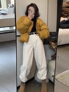冬季韩系穿搭黄色短款棉服女高级感超好看气质名媛今年流行的棉袄
