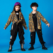 嘻哈女童街舞套装潮韩版走秀露脐豹纹儿童爵士，舞蹈表演出服装