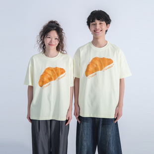 mentmate24ss原创设计牛角包印花(包印花)短袖tee夏季男女情侣个性t恤衫