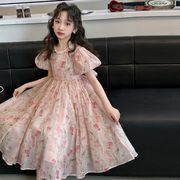 女童韩版洋气短袖在逃公主裙2024夏大童泡泡袖雪纺仙女连衣裙