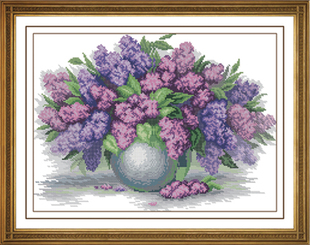 dmc绣线小小鱼b429花卉紫色，忧郁瓶花精准印花印布十字绣套件