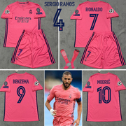 皇马球衣2021客场短袖足球服粉红色7号C罗本泽马套装欧冠版拉莫斯