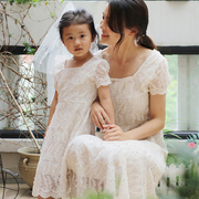 SHOOYA原创《林鸟》女童蕾丝连衣裙白色礼服裙宝宝周岁宴亲子装