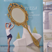 欧式美式复古黄铜手柄镜子化妆镜小号便携随身少女公主圆手持铜镜