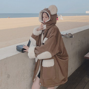 羊羔毛棉服(毛棉服)外套女冬季学院风中长款2024年韩版小个子连帽棉衣