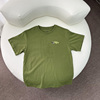 亲子装男孩夏季短袖t恤军绿色，卡通圆领休闲上衣