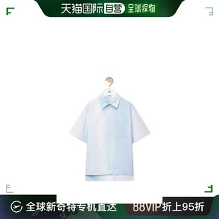 欧洲直邮LOEWE浅蓝色条纹棉布短袖衬衫