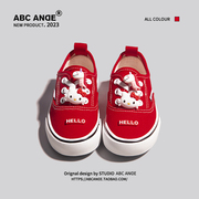 ABC ANDE女童鞋帆布鞋2023春夏款红色板鞋一脚蹬男童鞋子儿童春季