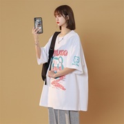 夏季印花T恤通勤短袖女装/女士常规款创意18-24周岁圆