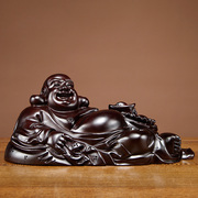 黑檀木雕弥勒佛像摆件，实木质卧式大肚，笑佛红木工艺品家居饰品