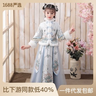 女童中国风加厚古装过年服超仙汉服拜年服儿童宝宝唐装新年装