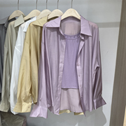 韩版轻透高级感天丝长袖，衬衫女2024薄款衬衣背心两件套防晒衫