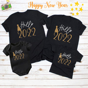 hello2022newyearfamilyt-shirt新年家庭，亲子装女士儿童t恤
