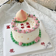 寿桃小清新蛋糕装饰摆件搪胶，寿桃搞怪生日，网红寿桃桃子烘焙插件