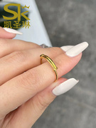 黄金推拉戒指999足金素，圈指环可调节时尚光面纯金食指戒女款