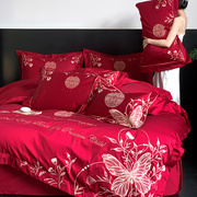 高档礼盒装中式刺绣结婚全棉婚庆四件套红色纯棉陪嫁喜被床上用品
