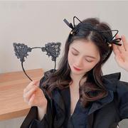 黑色发带细边压发洗脸韩国发卡头饰蕾丝猫耳朵发箍女可爱甜美头箍