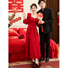 订婚礼服平时可穿酒红色裙子套装敬酒服2024新娘中式缎面衣服