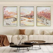 现代轻奢客厅贝壳装饰画沙发，背景墙三联挂画高级感手绘油画风景画