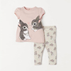 女童粉红兔子短袖t恤打底裤，套装夏季宝宝纯棉，上衣长裤两件套休闲