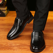 休闲皮鞋男士夏季英伦商务正装软皮软底中年男鞋爸爸鞋子黑色套脚
