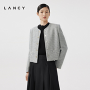 lancy朗姿春季黑白，条纹小香风外套，短圆领高级法式上衣女