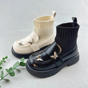 斯乃纳童鞋2023冬SP340416女童加绒保暖儿童中帮短靴棉靴袜靴