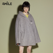 4mile设计师品牌早秋灰色粉色，绵羊毛连帽短大衣斗篷外套