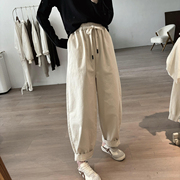 棉质灯笼裤女式春秋季宽松大码显瘦长裤，简约小众设计感阔腿裤