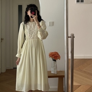 春装刺绣蕾丝蝙蝠袖，长袖连衣裙中长裙0.31kg