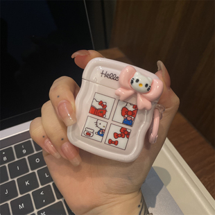 可爱卡通小众少女软萌表格hellokitty立体凯蒂猫蝴蝶结适用airpods123无线蓝牙耳，机套二代新三代(新三代)防摔保护套