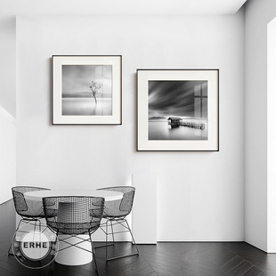 黑白视界现代黑白灰，风景挂画客厅摄影艺术装饰画，餐厅高级感墙壁画